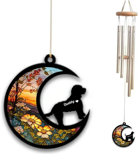 Vista 7 de Carillón de viento con atrapa el sol afghan Hound, campanilla de viento conmemorativa de girasol personalizada para perro, regalo de pérdida