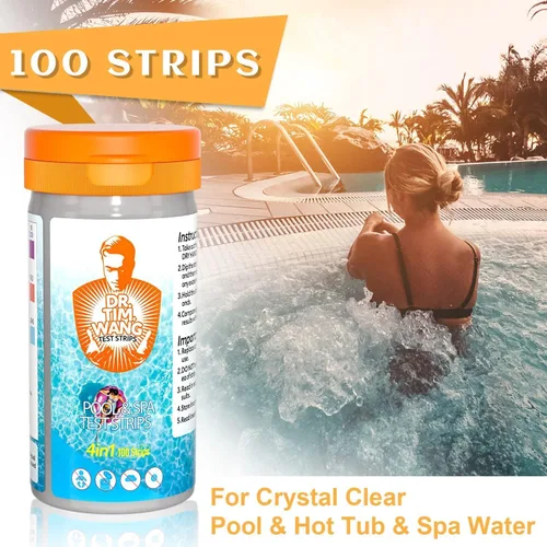 Vista 2 de Dr.Tim.Wang Tiras de prueba para piscina y jacuzzi - Kit de prueba de agua de piscina de precisión de grado médico 4 en 1 - Prueba de pH, cloro