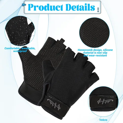 Vista 3 de Ptwola Guantes sin dedos, guantes de pesca, guantes de remo, guantes de remo, guantes de kayak, guantes de agua, guantes deportivos, guantes