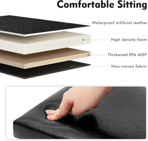 Vista 5 de B FSOBEIIALEO Cubo otomano plegable de almacenamiento con piel sintética para sala de estar, dormitorio, oficina en casa, reposapiés de Negro