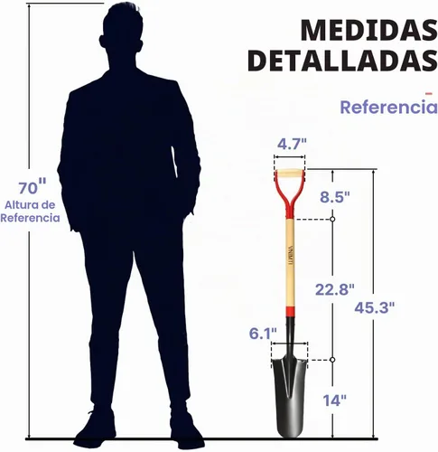 Vista 7 de VNIMTI Pala, Pala de Trasplante, Pala de Drenaje, Palas para Excavar, Pala Sharp Shooter o Pala, 45 Pulgadas, Empuñadura en D de Acero, Mango