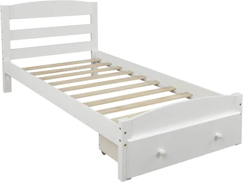 Vista 8 de Harper & Bright Designs Cama individual con cajones de almacenamiento, cama de plataforma individual con cabecera y soportes de listones de madera