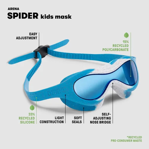 Vista 3 de ARENA Máscara de natación Spider unisex para niños, niños y niñas de 2 a 5 años, lente antivaho sin espejo, correa fácil de usar, visión amplia