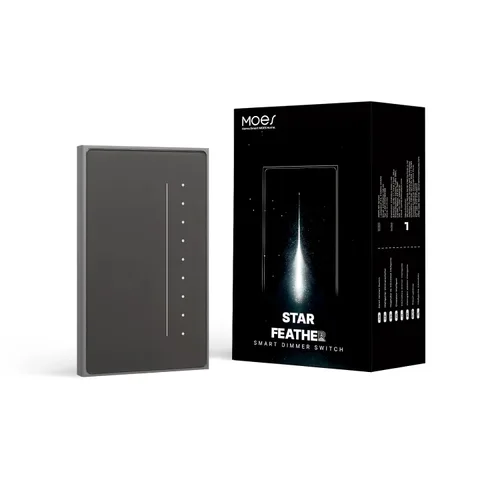 Vista 7 de MOES Full Touch WiFi Interruptor de luz inteligente cable neutro necesario, gris 1 banda Star Feather Anti-Glare Full Touch Panel; Works with
