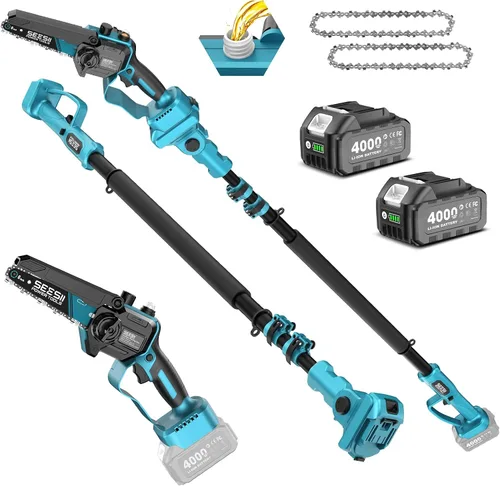 Vista 10 de SEESII Sierras de poste eléctricas 2 en 1 para recortar árboles, mini motosierra inalámbrica de 6 pulgadas con poste de extensión, sierra de cadena