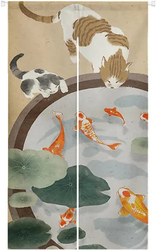 Vista 9 de Ofat Home Cortina de puerta Noren japonesa con diseño de gato durmiendo, cortina de armario, cortina de pared para colgar en la ventana, 33.5 x 59.1