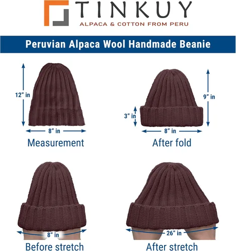 Vista 4 de TINKUY Peru Alpaca Wool Men's & Women's Warm Soft - Cuffed Slouchy - Beanie Hat