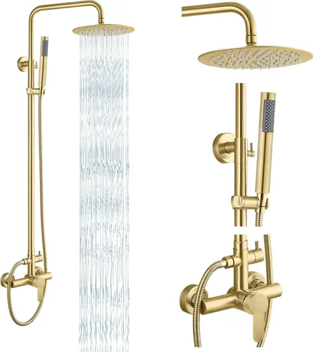 Vista 10 de gotonovo accesorios de ducha al aire libre SUS304 de acero inoxidable, kit de ducha de lluvia de alta presión, montaje en pared, 2 funciones Negro