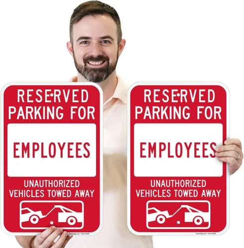 Vista 4 de SmartSign Cartel de estacionamiento reservado para empleados, paquete de 2, letrero remolcado de vehículos no autorizados, 18 x 12 pulgadas
