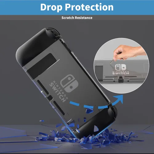 Vista 5 de Funda para Switch con funda ergonómica de TPU JoyCon, carcasa trasera de PC transparente para Nintendo Switch 2017, funda protectora