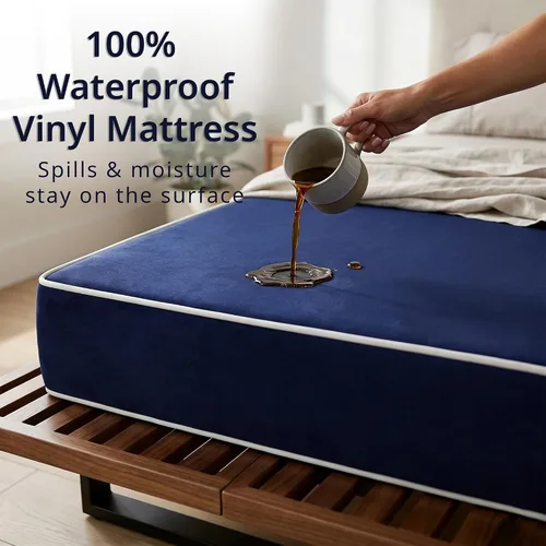 Vista 2 de Nutan, Colchón de espuma de vinilo de nailon resistente al agua de 7 pulgadas, silencioso, sensación de nube suave, reflejo del calor corporal