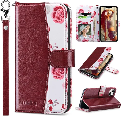 Vista 29 de ULAK Compatible con iPhone 14 Funda Cartera para Mujeres, Cubierta Plegable de Cuero PU Premium con Portador de Tarjetas, Función de Soporte Funda