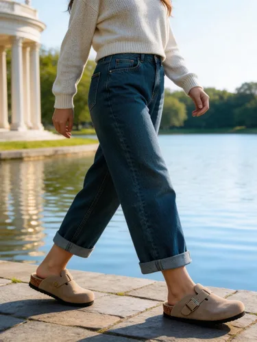Vista 3 de Zuecos para mujer, Zuecos para mujer - Mules de casa con soporte de arco y hebilla ajustable
