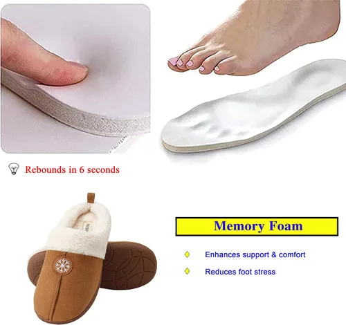 Vista 5 de PECKVEDA Pantuflas de invierno para mujer, cálidas, con forro de piel, para interiores, con espuma viscoelástica