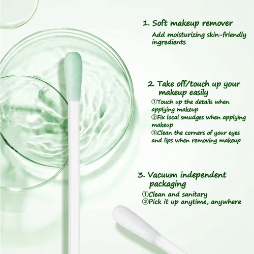 Vista 3 de 50 hisopos de algodón para desmaquillar – hisopos de algodón desechables rellenos de vitamina E para ojos/labios/cejas/pestañas, correctores