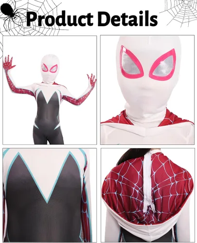 Vista 3 de ToBunm Disfraz de araña para cosplay, overol de superhéroe con capa para niños, Halloween