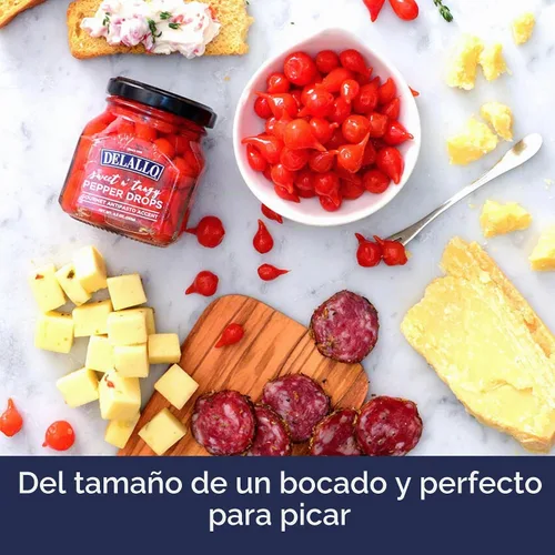 Vista 5 de DeLallo Gotas de pimienta dulce y picante, acento antipasto gourmet, tarro de 4.3 onzas, 1 paquete