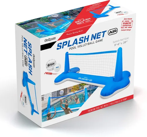 Vista 6 de GoSports Splash Net Air, juego inflable de voleibol para piscina, incluye red flotante, pelotas de voleibol de agua y bomba de pelota