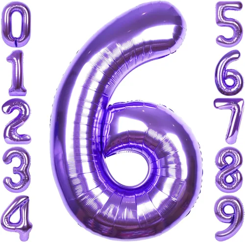 Vista 29 de Globo de número 0 de 40 pulgadas de RainbowQ Party, grande, color púrpura, para niños o niñas, números del 0 al 9, de papel de aluminio y Mylar