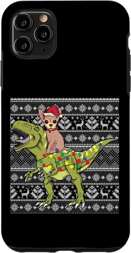 Vista 4 de iPhone 12 mini Chihuahua on Trex dinosaurio feo suéter navideño fresco divertido caso