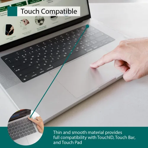 Vista 5 de GOS Keyboard Cap Pro para MacBook Pro de 13" [2 unidades] – Película patentada de 0.001 in de cobertura completa con soporte Touch ID sin perforar