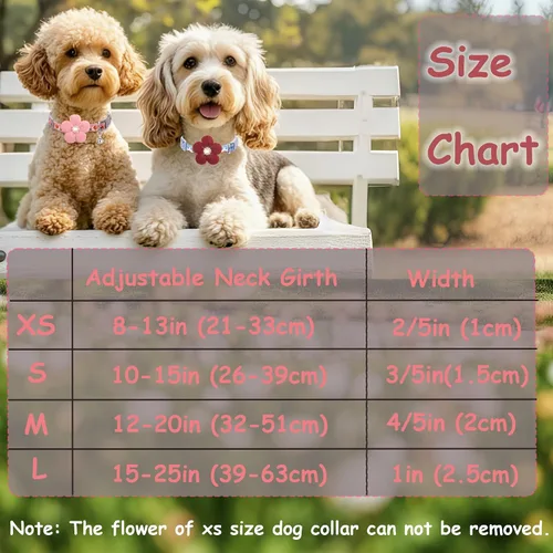 Vista 8 de Collar para perro mediano con flor, collares de perro para perros medianos Collar para niña Collar de perro lindo con campana, longitud ajustable