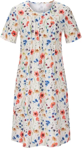 Vista 4 de Vestido casual con estampado floral para mujer, vestido de verano con cuello redondo, manga corta, plisado, vestido midi para fiesta en la playa
