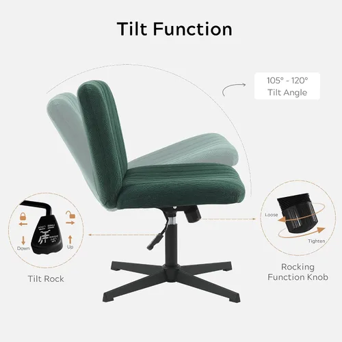 Vista 4 de EYYTHUNG Silla cruzada verde sin ruedas, asiento ancho sin brazos, silla de oficina giratoria de terciopelo acolchado para niñas