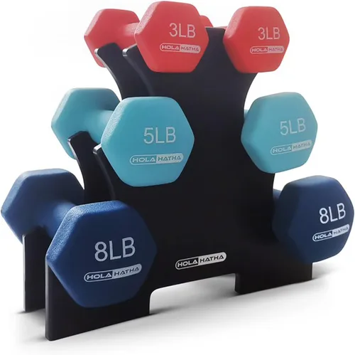 Vista 30 de HolaHatha 1, 2 and 3 lb Neoprene Dumbbell Strength Training Weight Set with Rack