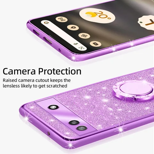Vista 4 de Funda para teléfono Google Pixel 6a, funda para Google Pixel 6a para mujer, con purpurina, suave, elegante, transparente, TPU de lujo, linda funda