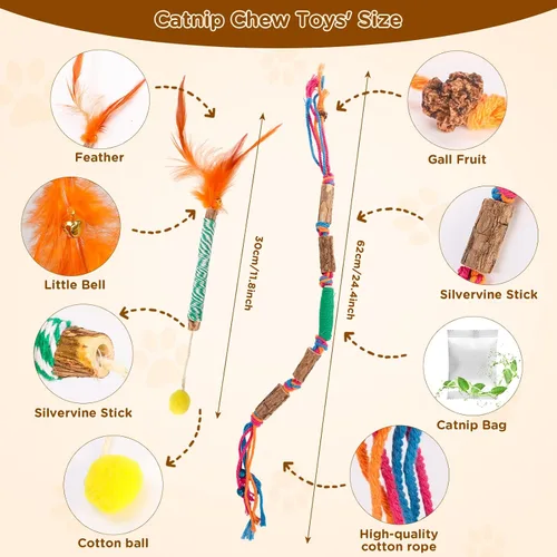 Vista 6 de Juguetes de hierba gatera para gatos de interior – Palitos de Silvervine y juguetes masticables para gatos para limpieza de dientes – Kit de hierba