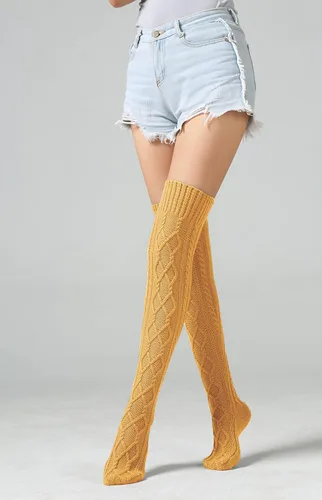 Vista 2 de SherryDC - Calcetines de punto para mujer, hasta el muslo, extra largas, calentadores de piernas, para invierno