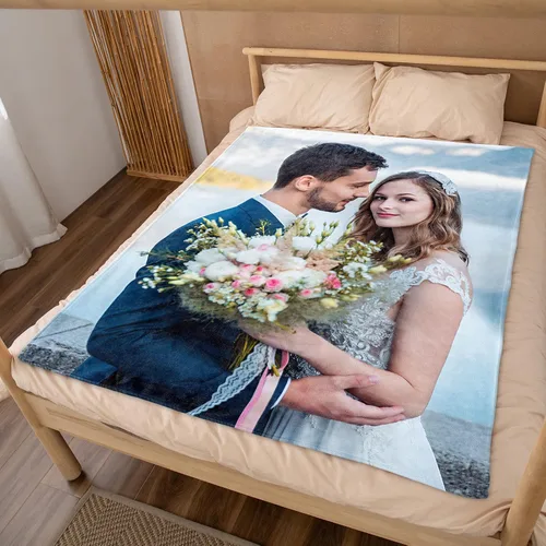 Vista 2 de Mantas personalizadas con fotos, manta personalizada con nombre de imagen para esposa, marido, novio, novia, aniversario, Navidad, cumpleaños, 1 Foto