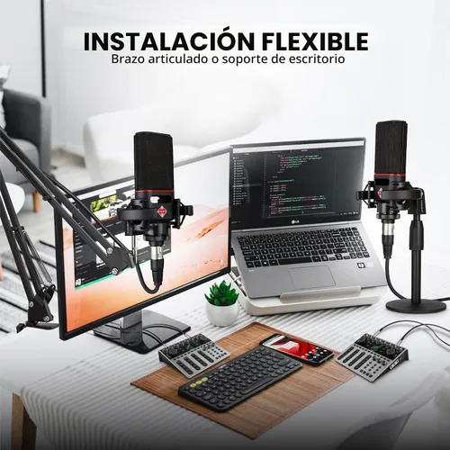 Vista 5 de XLR Micrófono de condensador cardioide XLR con diafragma grande de 0.98 pulgadas para computadora PC Metal Micrófono de estudio profesional