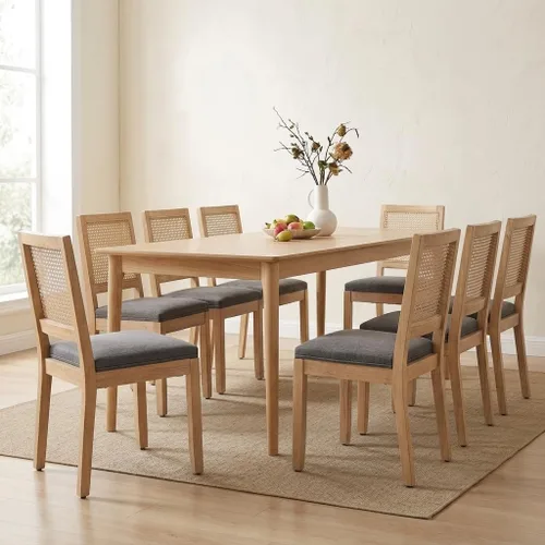 Vista 24 de French Country Dining Chairs Set of 2, Linen Upholstered Cane Back, Amber Soft linen upholstered seat with thick foam padding provides comfortable
