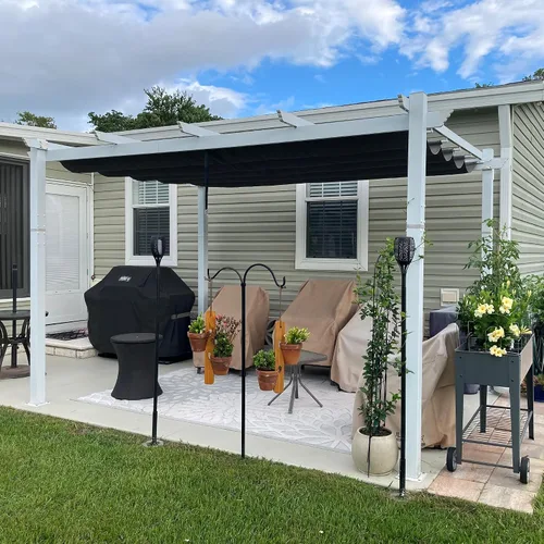 Vista 36 de PURPLE LEAF Pérgola de 10 x 12 pies con toldo retráctil, pérgola cuadrada de bronce de aluminio para patio al aire libre, junto a la piscina, beige