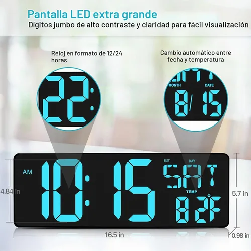 Vista 2 de XREXS Reloj de pared digital grande de 17.2 pulgadas, sincronización Bluetooth, relojes atómicos precisos con control remoto, reloj de abuelo