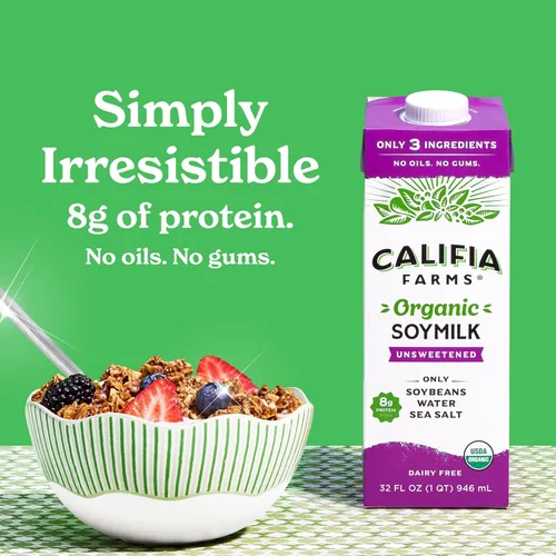 Vista 3 de Califia Farms - Leche de soja orgánica, 32 onzas (paquete de 6), sin lácteos, vegano, a base de plantas, vegano, sin gluten, sin OMG, orgánico USDA