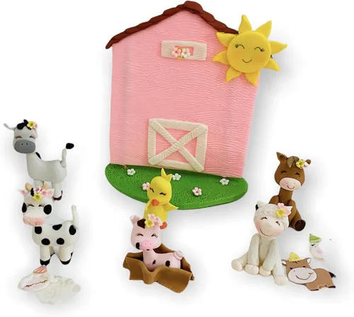 Vista 2 de Conjunto de granja 3D y sombreros de fiesta para cupcakes