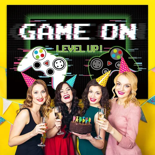 Vista 6 de Telón de fondo de videojuegos de 7 x 5 pies, accesorios de fotografía de juego sobre fondo, pancarta de fotos de feliz cumpleaños para fanáticos