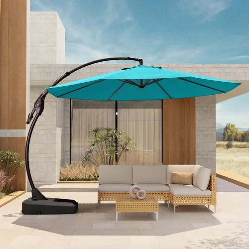 Vista 14 de Grand Patio 9x12 pies Sombrilla voladiza con base y funda para exterior, sombrilla rectangular de aluminio para terraza y jardín (Champán, 9x12 pies)