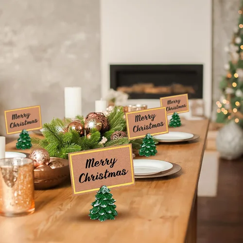 Vista 5 de Watersay 12 Piezas Portadores de Tarjetas de Lugar en Forma de Árbol de Navidad con Tarjetas de Asiento, Soportes para Números de Mesa, Tarjetas