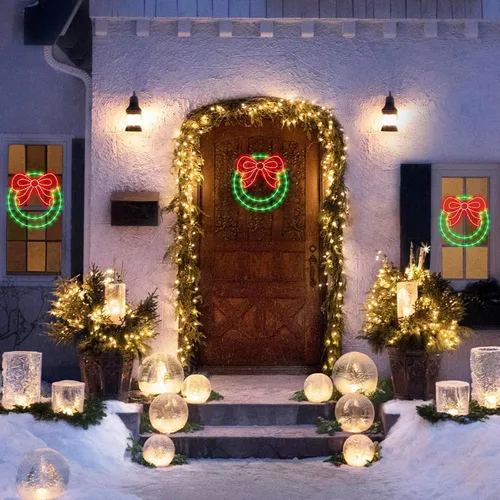 Vista 5 de Zimati - Luces navideñas para ventana, diseño de corona de 14 pulgadas