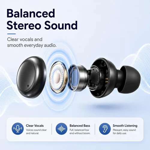 Vista 5 de Auriculares invisibles para dormir de lado, mini auriculares Bluetooth Negro