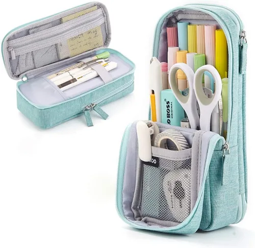 Vista 11 de iSuperb Estuche para lápices de pie, 2 compartimentos, estuche magnético para teléfono celular, soporte para bolígrafo, bolsa de teléfono de gran