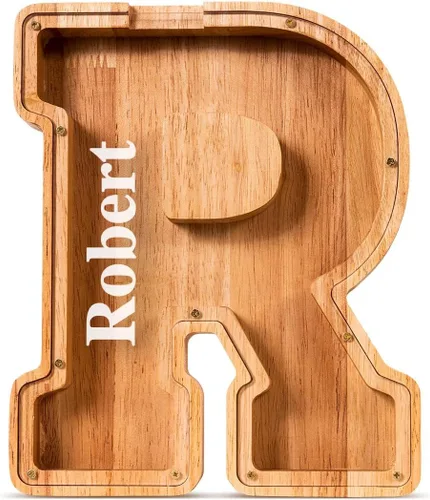 Vista 47 de SummiDate Alcancía de madera de letra para niños y niñas, Alfabeto, personalizada, regalo de cumpleaños y pascua para niños (A)