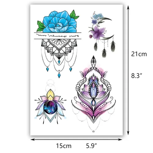 Vista 6 de Glaryyears Tatuaje temporal de flores de acuarela para mujeres y niñas, calcomanías realistas de larga duración, paquete de 10 tatuajes falsos