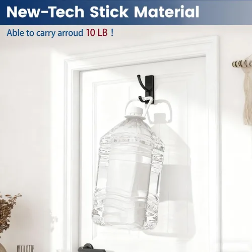 Vista 3 de pickpiff Ganchos adhesivos de pared con tira, sin residuos, fáciles de quitar, gancho para toallas pegajoso fuerte y resistente, paquete de 4 Negro
