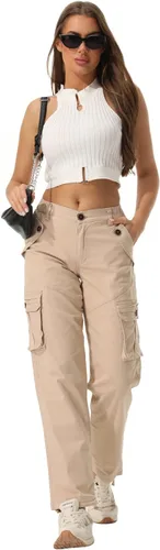 Vista 4 de Pantalones cargo de trabajo para mujer, de algodón, con 8 bolsillos, informal, estilo de combate militar