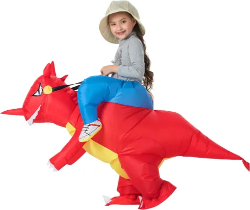 Vista 3 de Disfraz inflable de dinosaurio T-Rex para Halloween (dinosaurio rojo, niño)